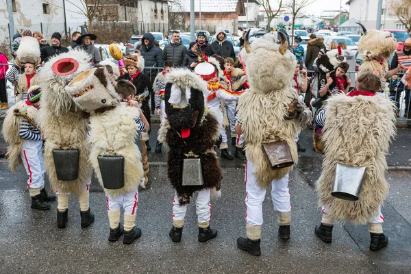 Slovenia February 10Th 2018 Halubajski Zvoncari Bellmen Ringing Big Bells — Stock Photo, Image