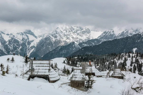 Casas Tradicionais Velika Planina Inverno Eslovênia — Fotografia de Stock