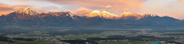 Kamnik Savinja Alps Just Sunset Afterglow Lit Sky Viewed Kranj — Stock Photo, Image