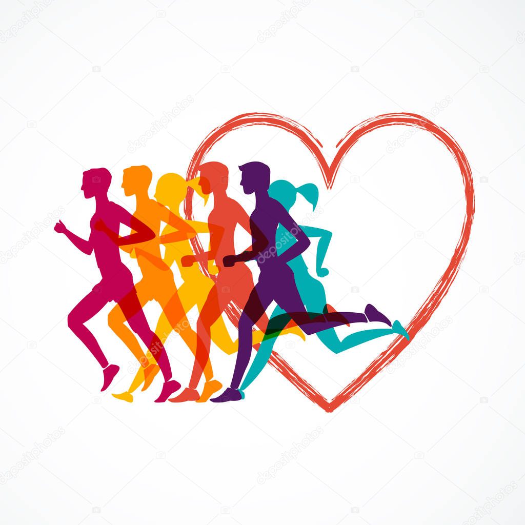 Running marathon, people run, colorful baner