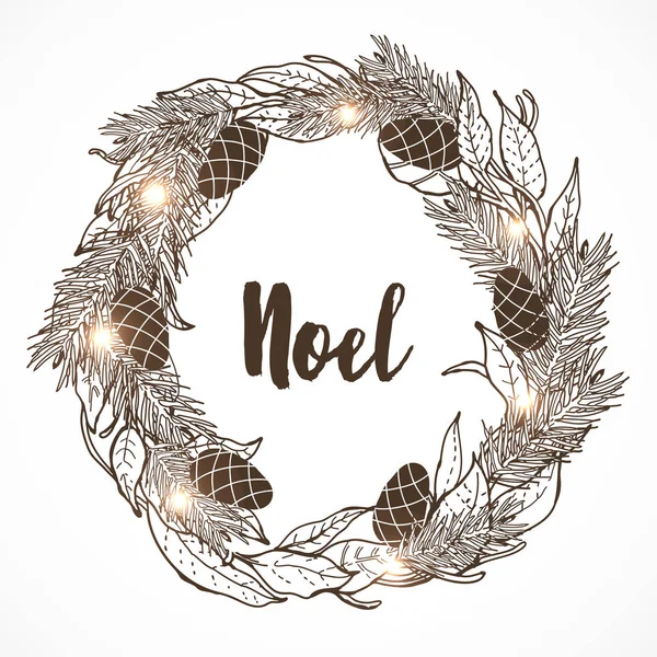 De kroon van Kerstmis met belettering — Stockvector