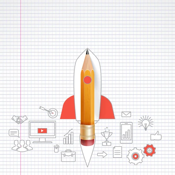 Lançamento de foguete com lápis — Vetor de Stock