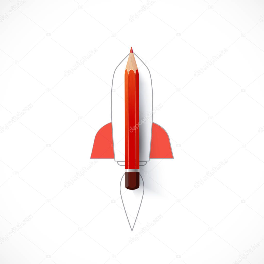 Rocket ship launch with pencil