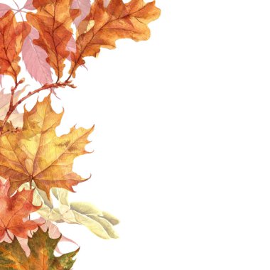 Arka plan ile kırmızı, turuncu, kahverengi ve sarı düşen sonbahar yaprakları.