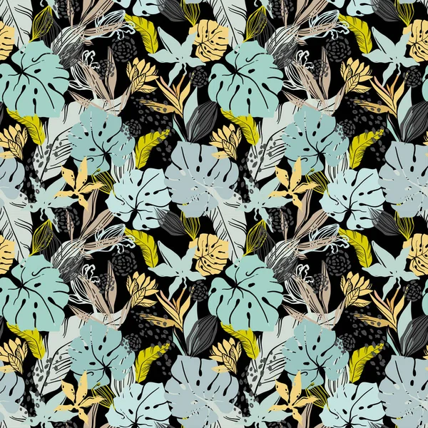 丛林抽象。热带树叶和植物 图库插图