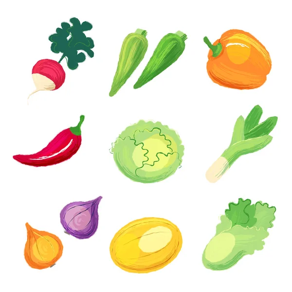 Set of vegetables isolated on white background. — Stock Vector