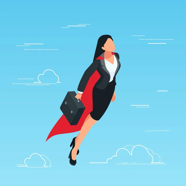 Iisometric ビジネス女性スーパー ヒーローとして空を飛ぶ. — ストックベクタ