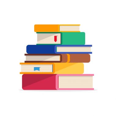 Yığın kitap, beyaz bir arka plan üzerinde izole düz tarzda.