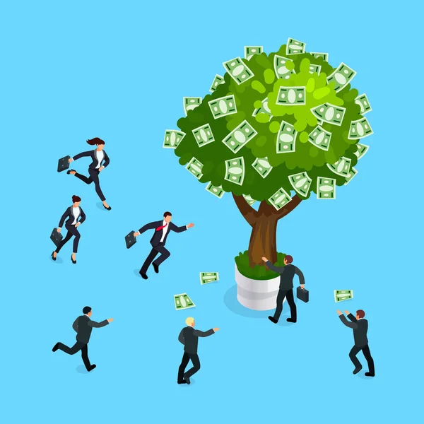 3d hommes d'affaires courir à l'arbre de l'argent . — Image vectorielle