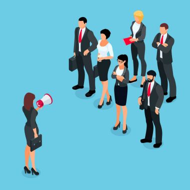 Önce bir grup o konuşan megafon ile izometrik işkadını