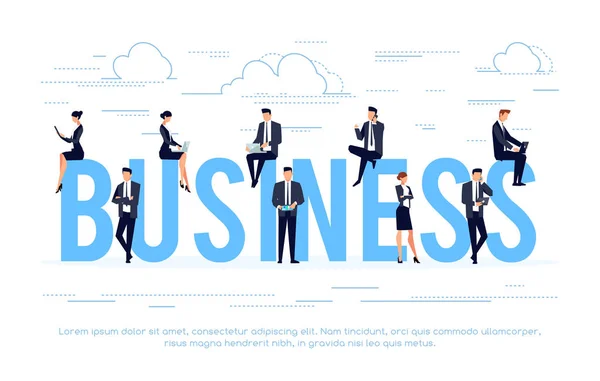 Business concept in a flat style with businessmen using smartpho — Stock Vector