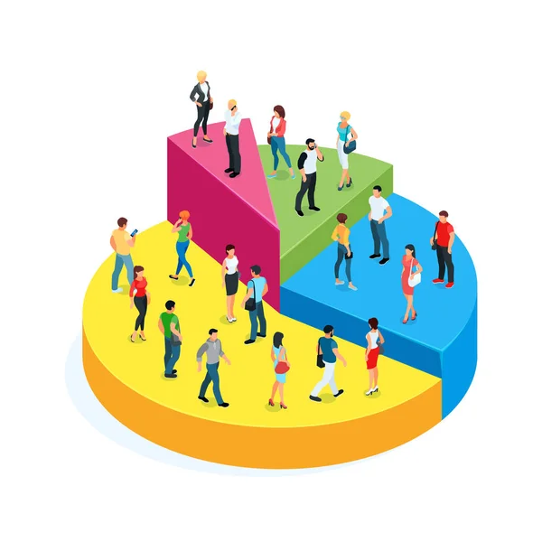 3D-Personen auf einem Tortendiagramm isoliert auf weißem Hintergrund. — Stockvektor