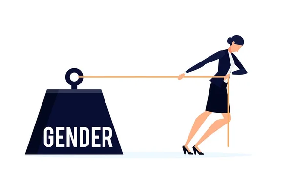 Бізнес-леді тягне вагу з написом гендер . — стоковий вектор