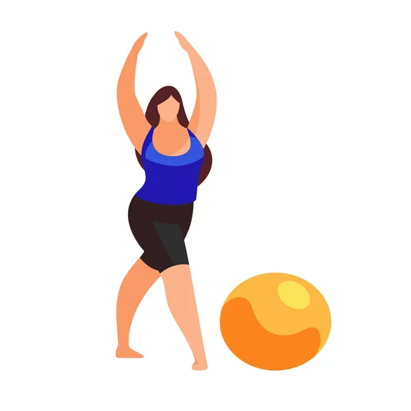Kvinnan gör fitness motion isolerad på vit bakgrund. — Stock vektor