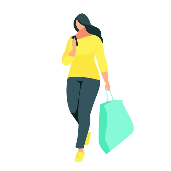 Faire du shopping. Acheteur avec sac à main isolé sur fond blanc . — Image vectorielle