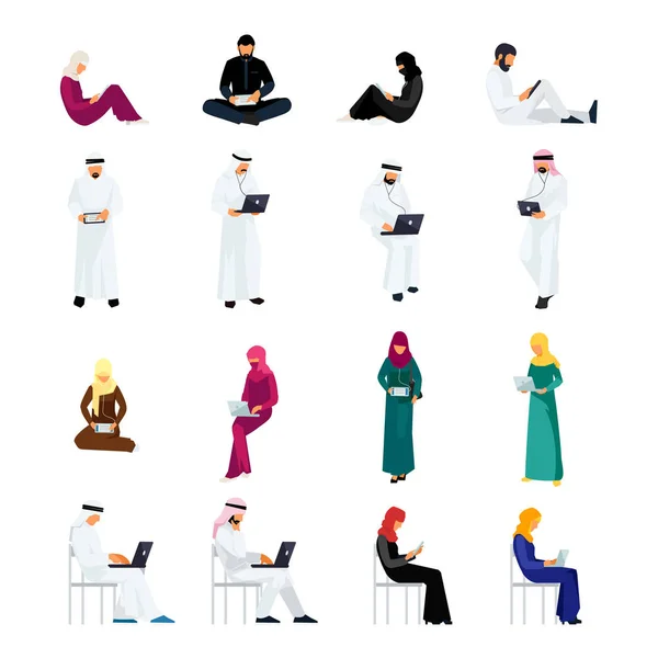 Les personnes plates dans les vêtements arabes traditionnels . — Image vectorielle