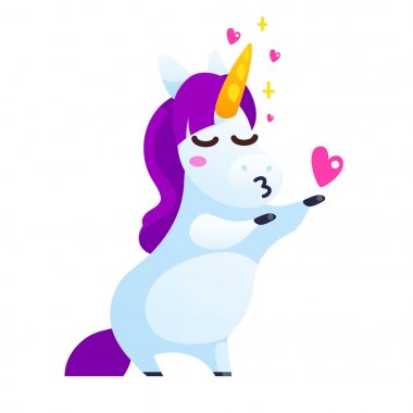 Beyaz arka plan üzerinde izole komik tek boynuzlu at.