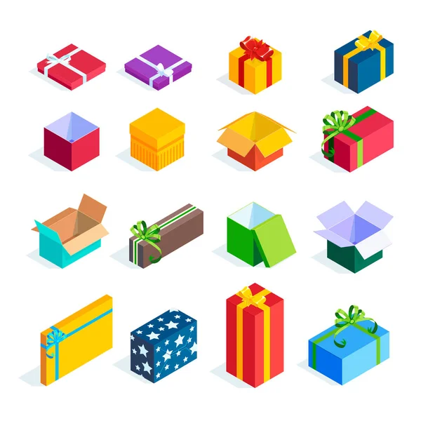 Set of isometric gift boxes isolated on white background. — Stock Vector