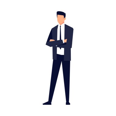 Beyaz arka plan üzerinde izole bir düz stil işadamı.