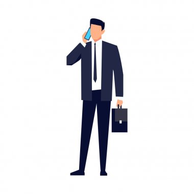 Beyaz arka plan üzerinde izole bir düz stil işadamı.