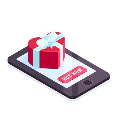 Smartphone ekranında izometrik Hediyelik.