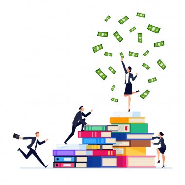 İşadamı bir yığın kitap üzerine.
