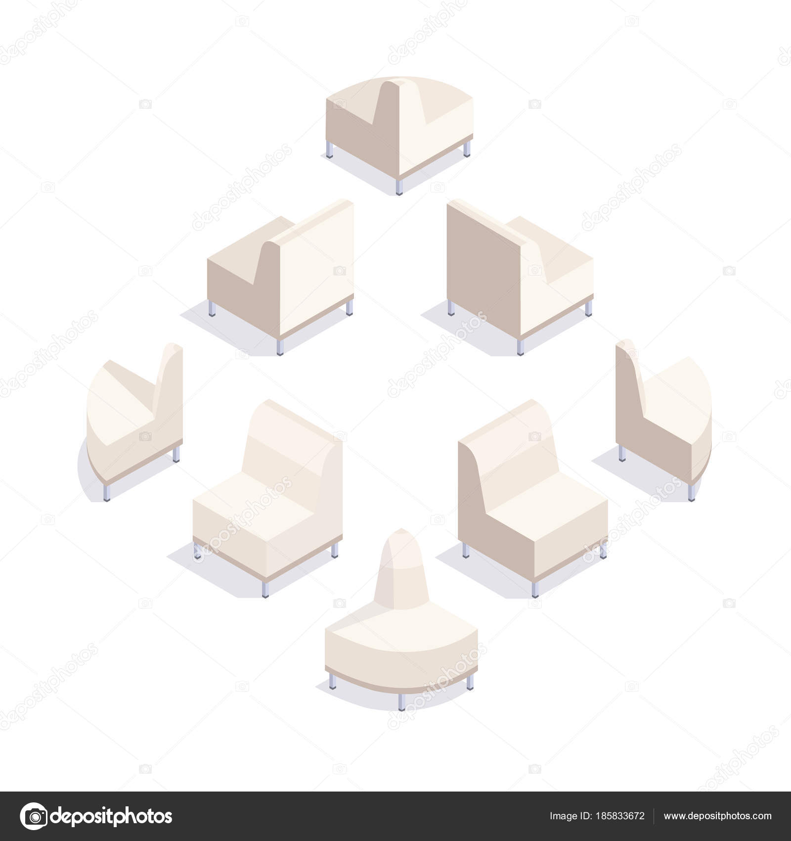 3d Sofa View From The Rear And Front Stock Vector Set Of Elements Isometric Sofa Isolated On White Background 3d View From The Rear And Front Office Furniture Interior Element Living