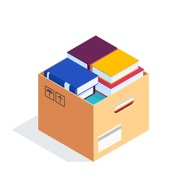 Isometric box with books isolated. — Stock Vector