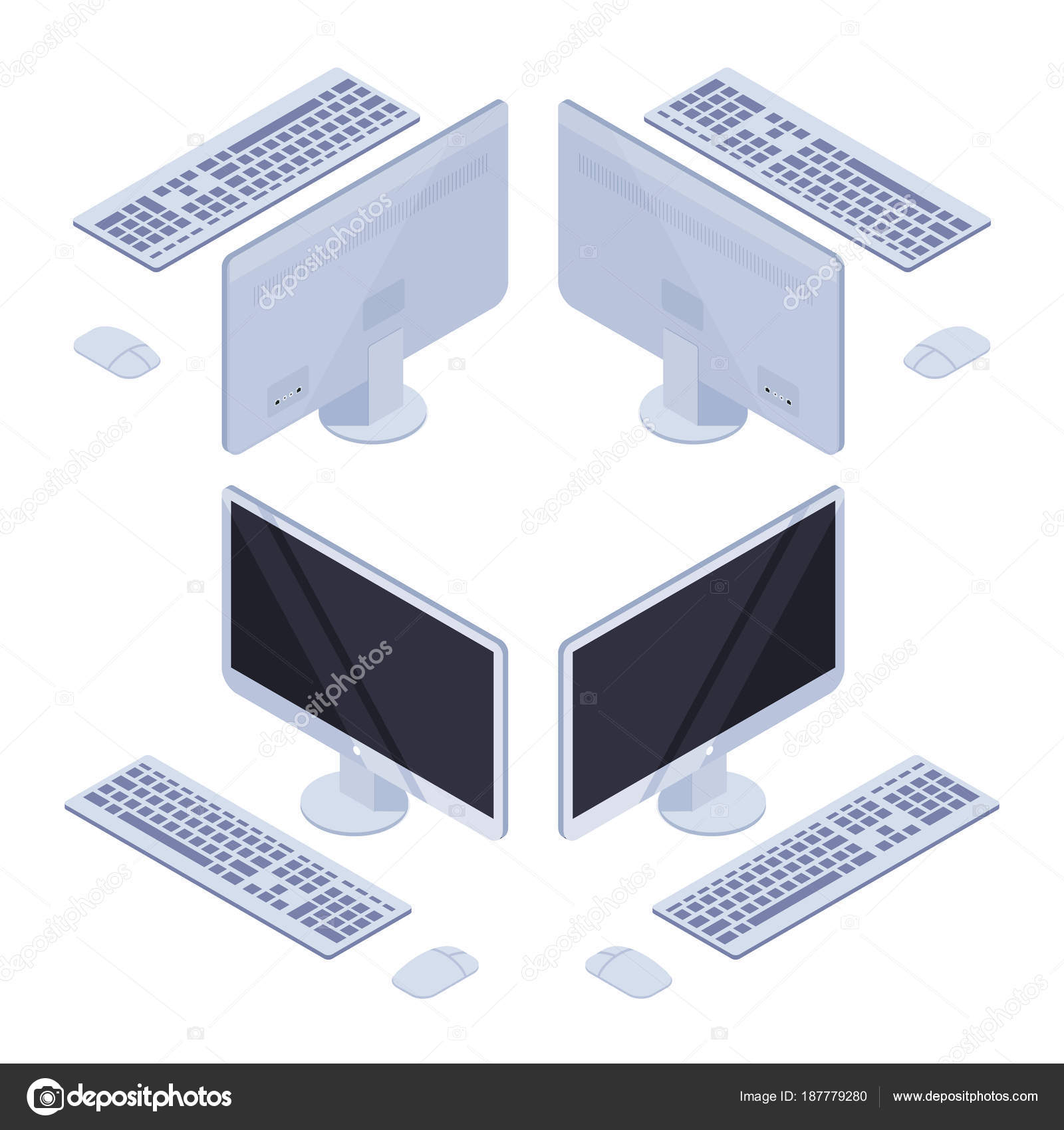 Isometric computer monitor with keyboard. Stock Vector Image by