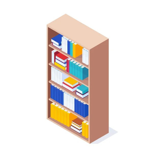 Isometrisches Bücherregal isoliert. — Stockvektor