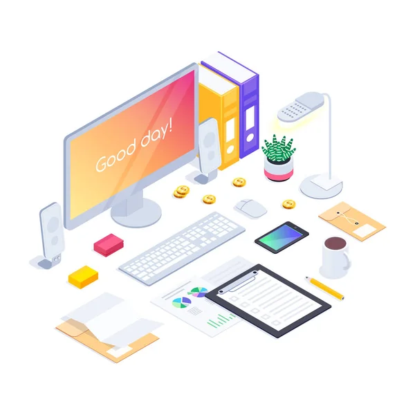 Isometric concept of the workplace — Stock Vector