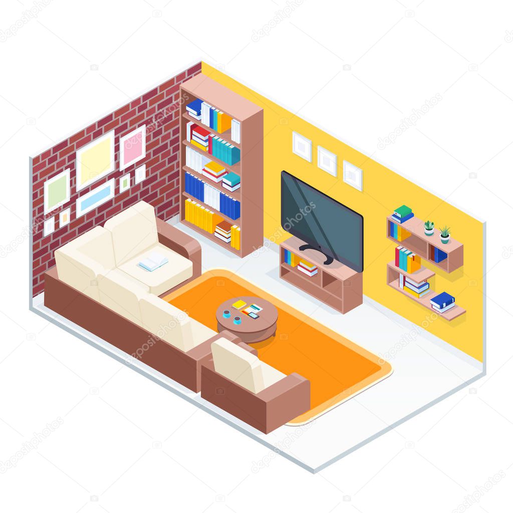 Isometric concept of living room.