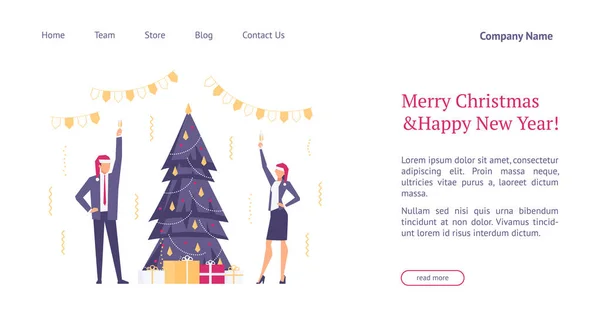 Modelo de página de destino com conceito plano escritório Natal celebra Vetores De Stock Royalty-Free