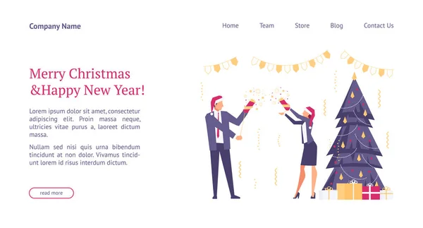 Landing modello di pagina con flat concept office christmas celebra Illustrazione Stock