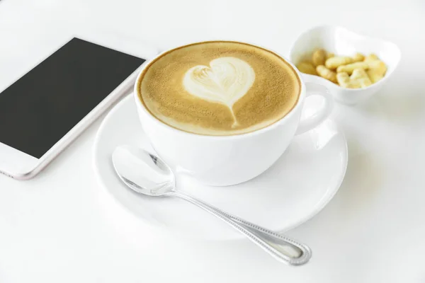 A cup of hot latte art on white background — Stock Photo, Image