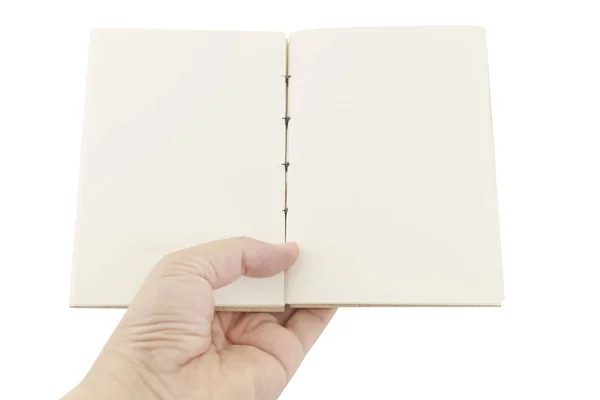 Hand open book on white background — Stock Photo, Image
