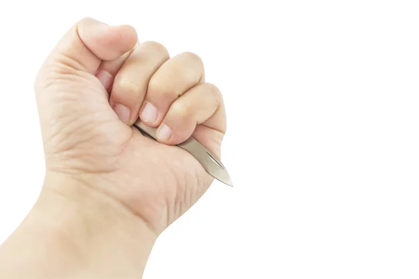 Hand with knife multitool — Stock Photo, Image