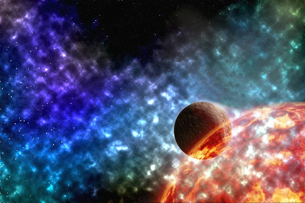 Dış uzay ile yıldız bir gezegen ve Gökadası - oluşturulan bilgisayar üzerinde güneş