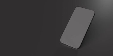 Siyah arkaplan üzerinde boş ekranı olan 3d gerçekçi akıllı telefon - çizim cep telefonu: mobil uygulamaların sunumları için