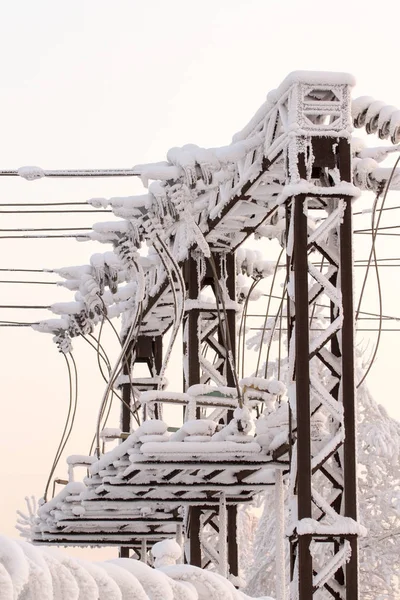 Isolatore di vetro sulla linea elettrica. Isolatore di linee elettriche ad alta tensione — Foto Stock