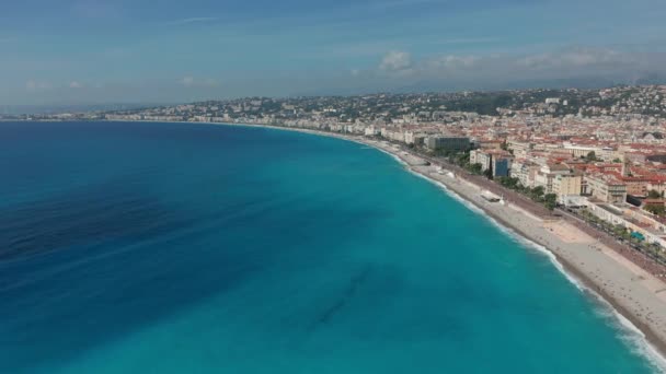 Vista aérea. Nice, França passeio marítimo, Mar Mediterrâneo . — Vídeo de Stock