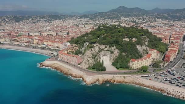 Widok z lotu ptaka. Nicea, promenada Francji, Morze Śródziemne. — Wideo stockowe