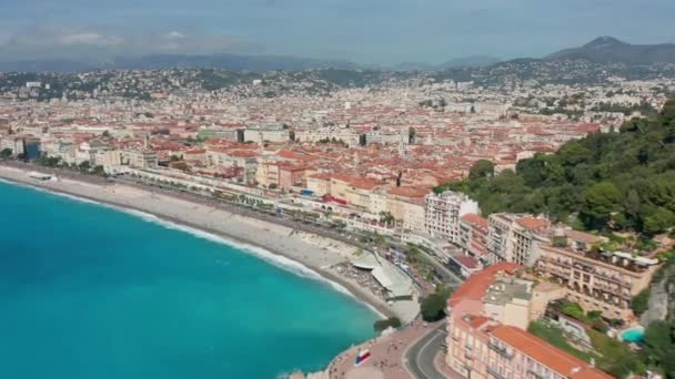 Widok z lotu ptaka. Nicea, Francja, promenada Anglików, Wybrzeże Kości Słoniowej. — Wideo stockowe