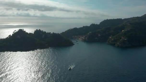 Aerial view. Wonderful Portofino city coast Italy. — Stock Video