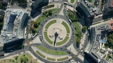 Marques de Pombal Meydanı Üst Görünümü, Lizbon, Portekiz.