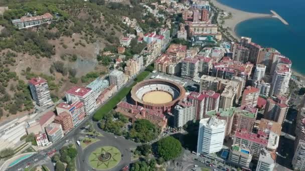 Hava görüntüsü. İspanya boğa ringi, Malaga, İspanya. — Stok video