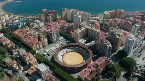 Hava görüntüsü. İspanya boğa ringi, Malaga, İspanya. — Stok video