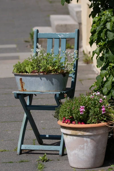 Reciclar Uma Cadeira Para Embelezar Lugar — Fotografia de Stock