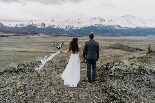 Braut und Bräutigam in der Steppe — Stockfoto