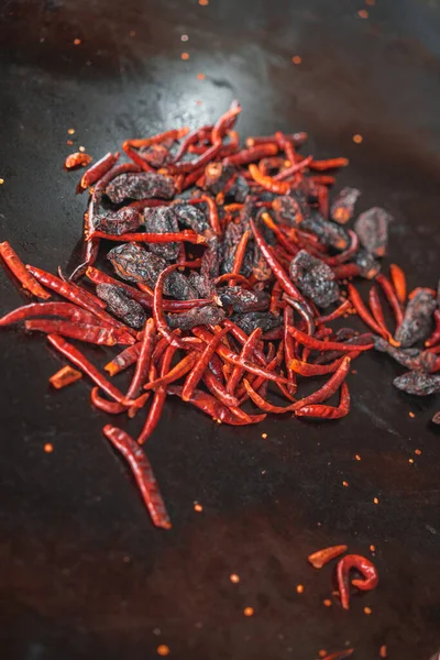 Saltamontes Fritos Rojos Con Chiles México — Foto de Stock